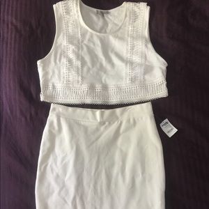 White Crop Top and Skirt Pair